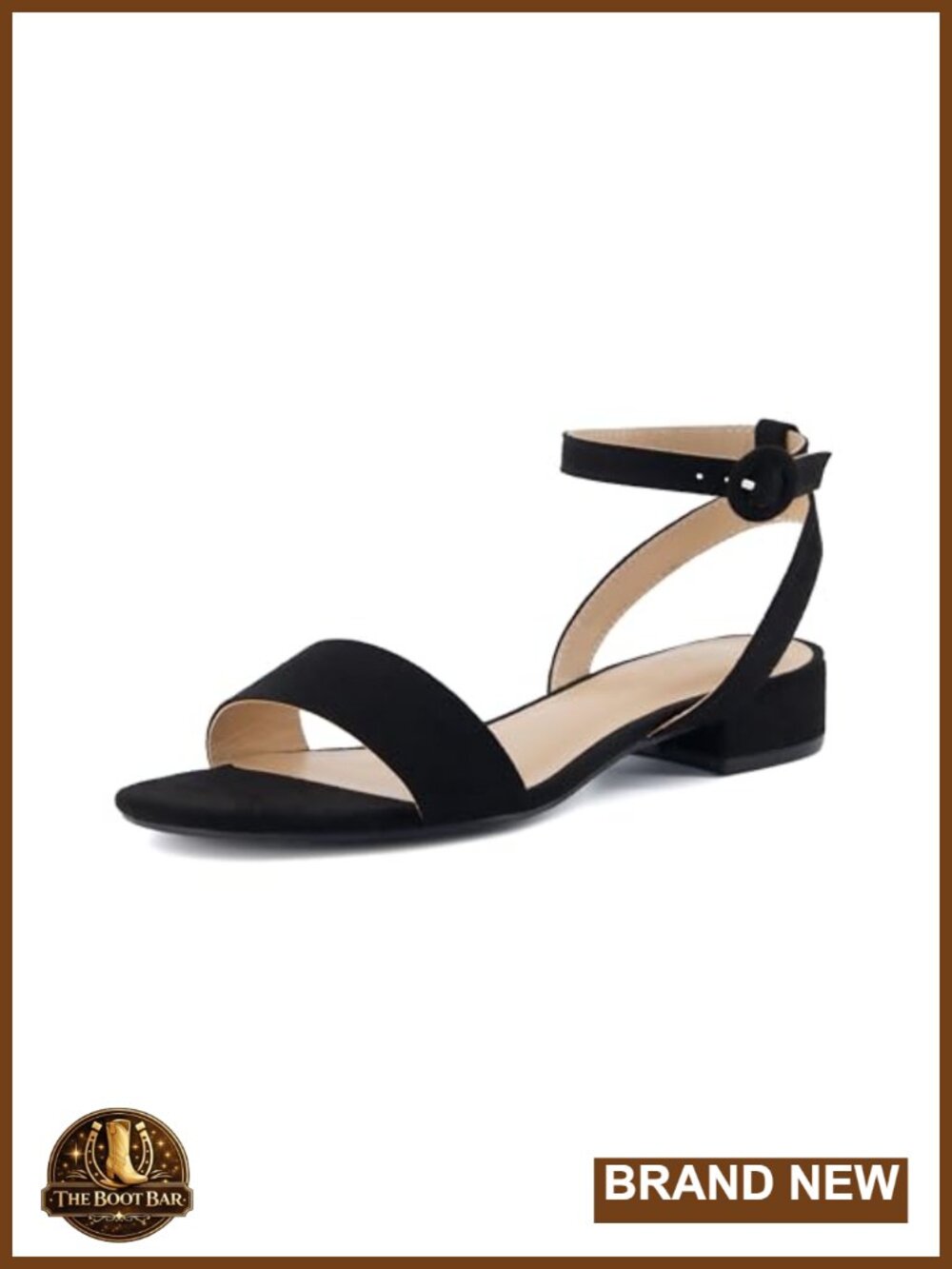 Womens Low Block Heel Sandals Vegan Suede Ankle Strap